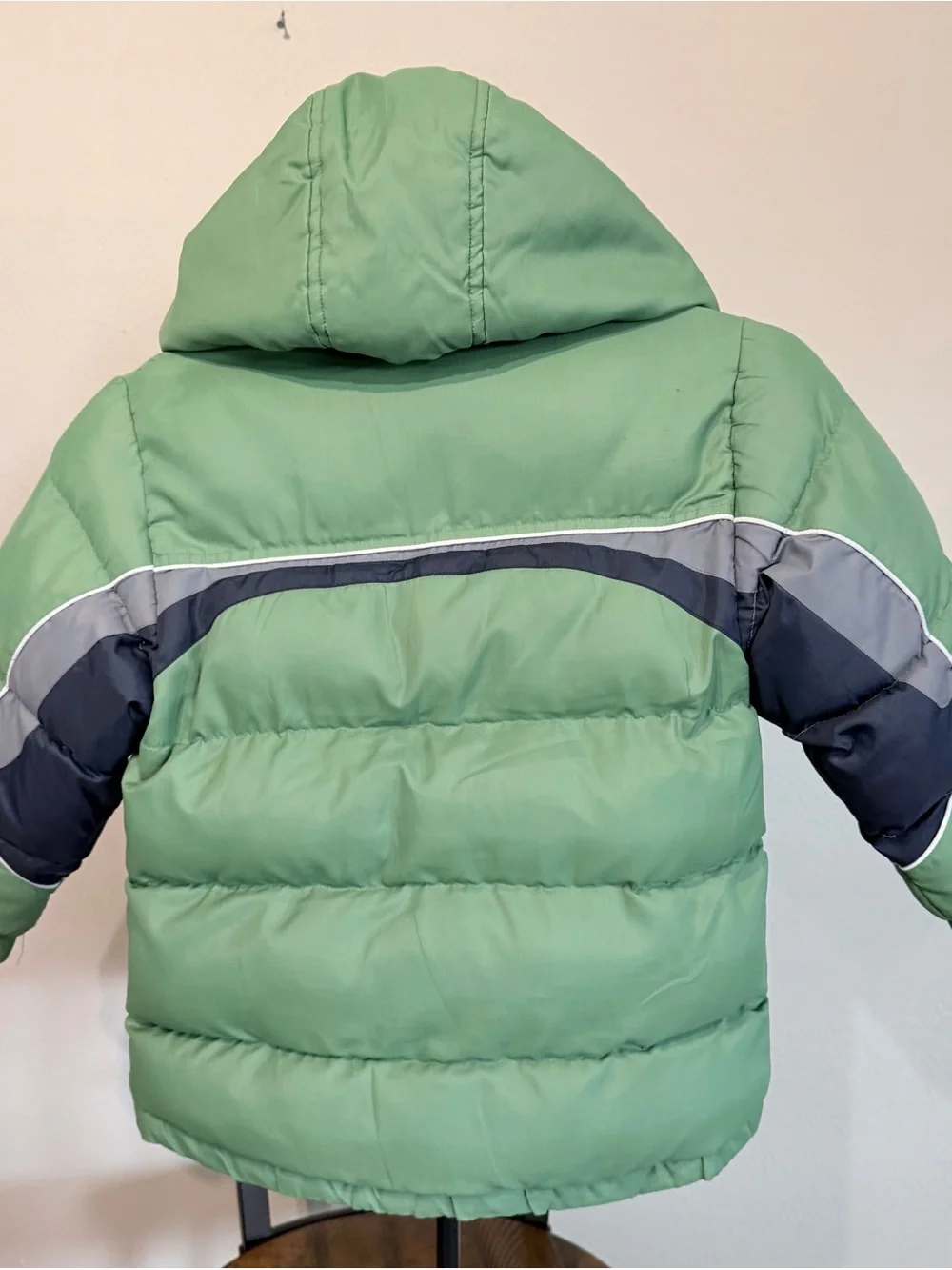 London Fog Kids Mint Green Puffer Jacket with Navy & Gray Accents